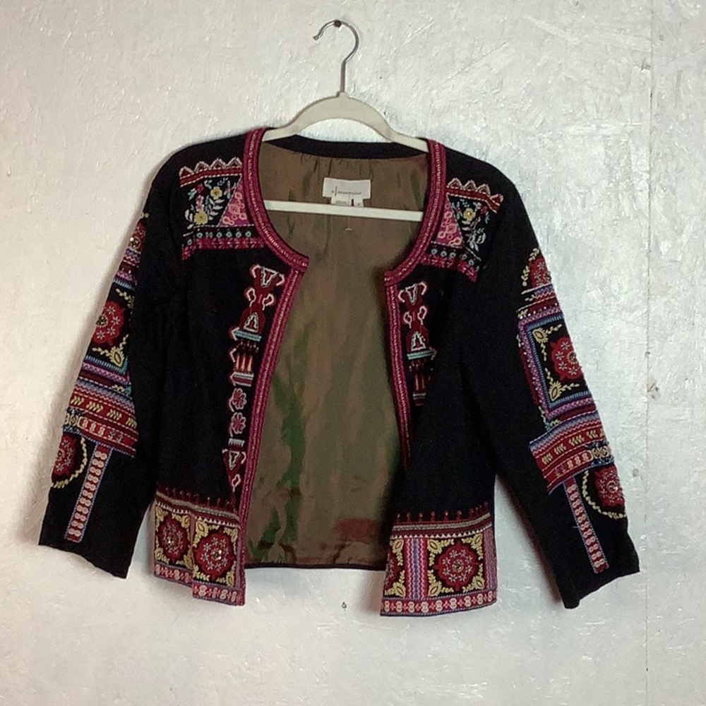 Black Anthropologie blazer with multicolored embroidery and beading